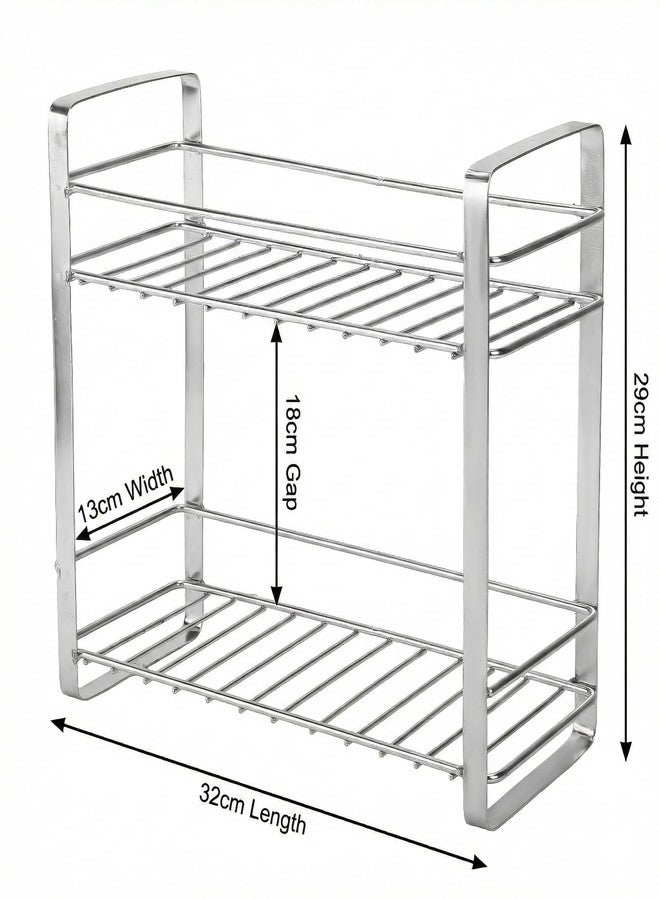 TechSrmaji 2 Tier Stainless Steel Kitchen Rack | Multipurpose Storage Shelf for Kitchen & Bathroom | Rust Proof Dish Rack, Spice Organizer, Bathroom Shelf (Silver) - Image 3